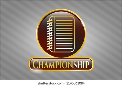  Golden emblem or badge with note book icon and Championship text inside
