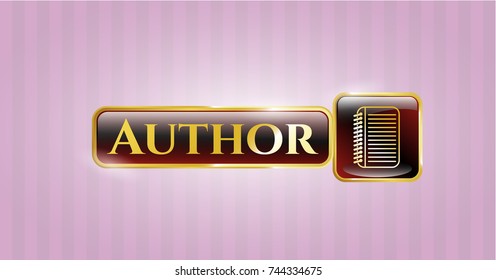  Golden emblem or badge with note book icon and Author text inside
