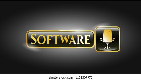  Golden emblem or badge with office chair icon and Software text inside