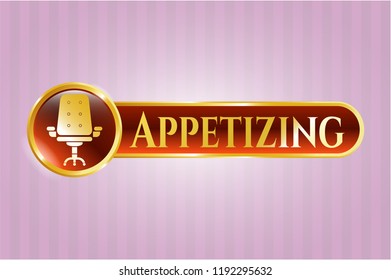  Golden emblem or badge with office chair icon and Appetizing text inside