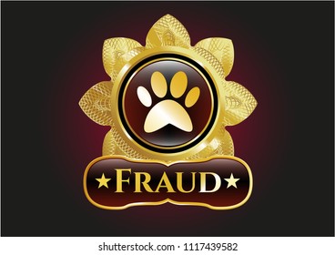  Golden emblem or badge with paw icon and Fraud text inside