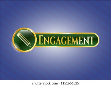   Golden emblem or badge with pencil icon and Engagement text inside