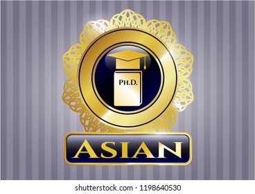  Golden emblem or badge with Phd thesis icon and Asian text inside