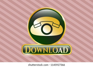  Golden emblem or badge with phone icon and Download text inside