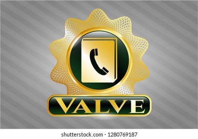  Golden emblem or badge with phonebook icon and Valve text inside