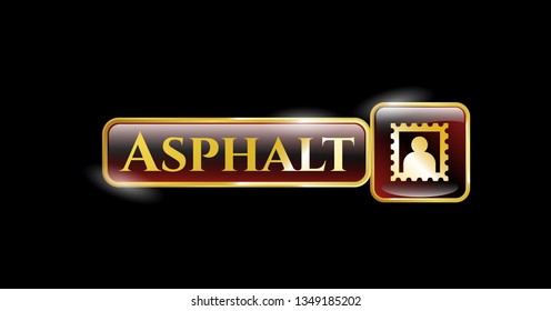  Golden emblem or badge with picture icon and Asphalt text inside