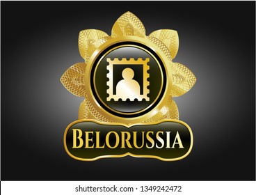  Golden emblem or badge with picture icon and Belorussia text inside