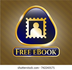  Golden emblem or badge with picture icon and Free eBook text inside