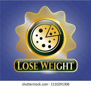  Golden emblem or badge with pizza icon and Lose Weight text inside
