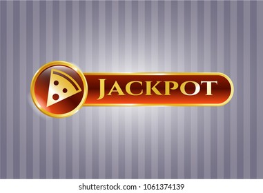  Golden emblem or badge with pizza slice icon and Jackpot text inside