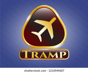  Golden emblem or badge with plane icon and Tramp text inside