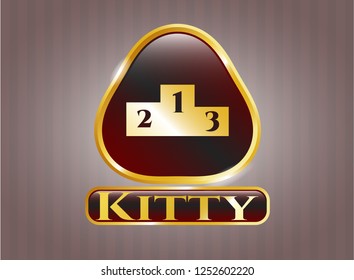  Golden emblem or badge with podium icon and Kitty text inside