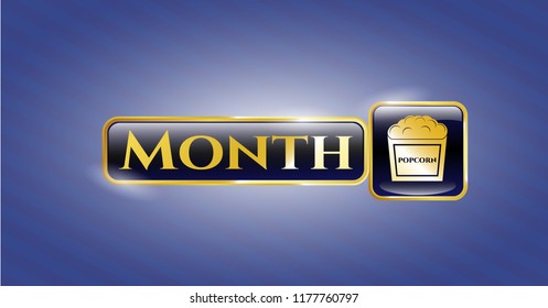  Golden emblem or badge with popcorn icon and Month text inside