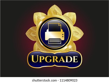  Golden emblem or badge with printer icon and Upgrade text inside