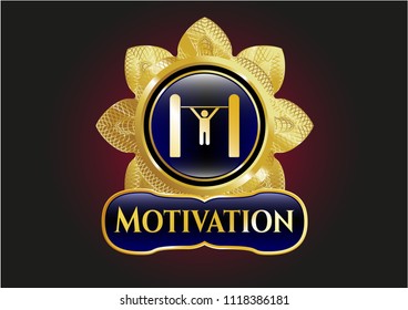  Golden emblem or badge with pull up icon and Motivation text inside