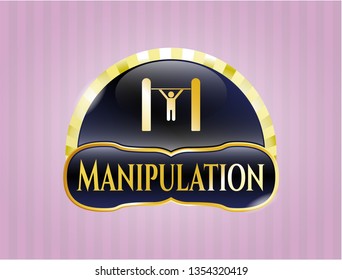  Golden emblem or badge with pull up icon and Manipulation text inside