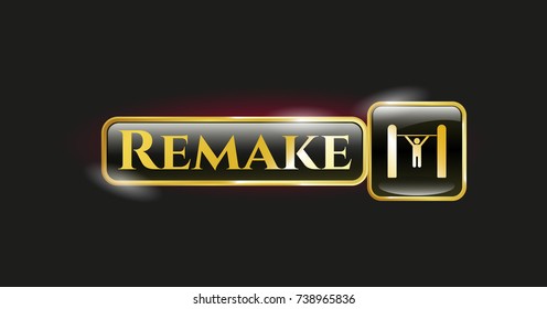  Golden emblem or badge with pull up icon and Remake text inside