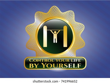  Golden emblem or badge with pull up icon and Control your life by Yourself text inside