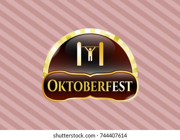  Golden emblem or badge with pull up icon and Oktoberfest text inside