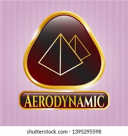  Golden emblem or badge with pyramids icon and Aerodynamic text inside