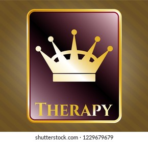  Golden emblem or badge with queen crown icon and Therapy text inside