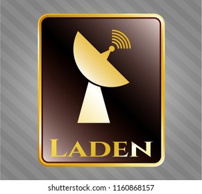  Golden emblem or badge with radar icon and Laden text inside