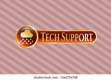  Golden emblem or badge with rain icon and Tech Support text inside