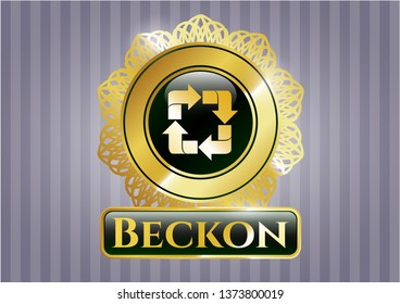  Golden emblem or badge with recycle icon and Beckon text inside