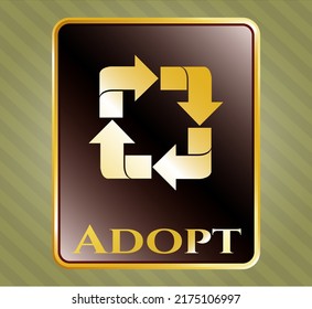 Golden emblem or badge with recycle icon and Adopt text inside