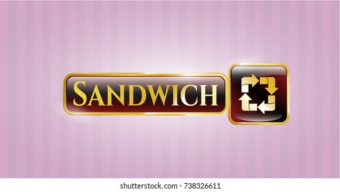  Golden emblem or badge with recycle icon and Sandwich text inside