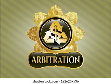  Golden emblem or badge with recycling business icon and Arbitration text inside
