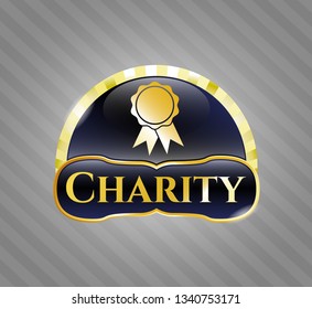  Golden emblem or badge with ribbon icon and Charity text inside