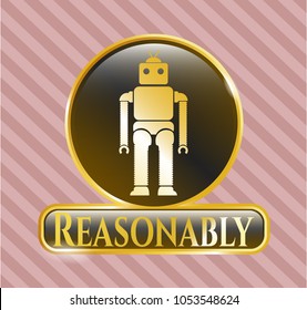  Golden emblem or badge with robot icon and Reasonably text inside