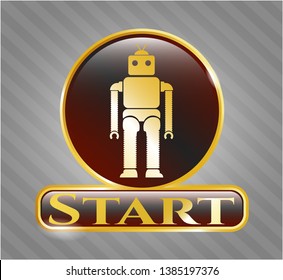  Golden emblem or badge with robot icon and Start text inside