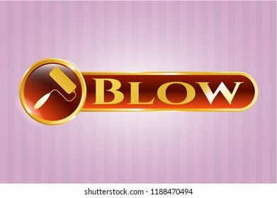  Golden emblem or badge with roller brush icon and Blow text inside