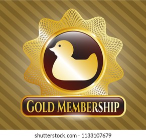  Golden emblem or badge with rubber duck icon and Gold Membership text inside