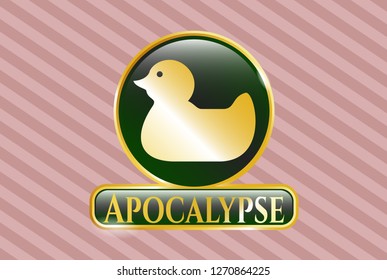  Golden emblem or badge with rubber duck icon and Apocalypse text inside
