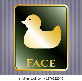  Golden emblem or badge with rubber duck icon and Face text inside
