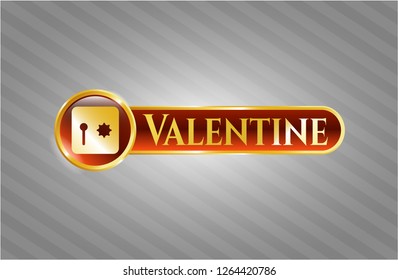  Golden emblem or badge with safe, safety deposit box icon and Valentine text inside