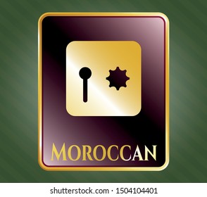  Golden emblem or badge with safe, safety deposit box icon and Moroccan text inside