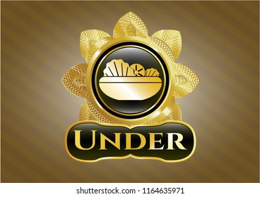  Golden emblem or badge with salad icon and Under  text inside