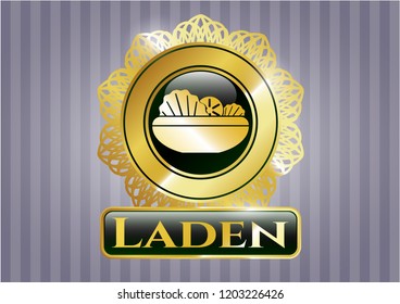  Golden emblem or badge with salad icon and Laden text inside