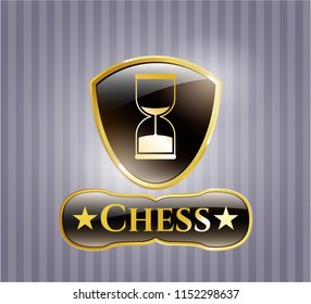  Golden emblem or badge with sand clock icon and Chess text inside