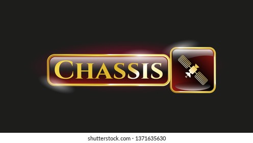 Golden emblem or badge with satelite icon and Chassis text inside
