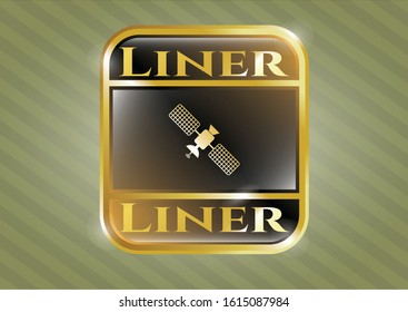  Golden emblem or badge with satelite icon and Liner text inside