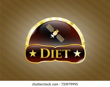  Golden emblem or badge with satelite icon and Diet text inside