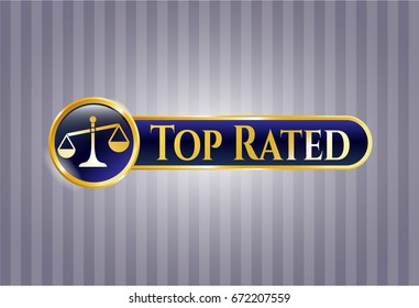  Golden emblem or badge with Scale icon and Top Rated text inside
