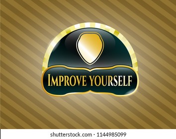  Golden emblem or badge with shield icon and Improve yourself text inside