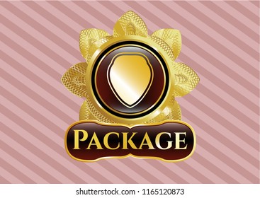  Golden emblem or badge with shield icon and Package text inside