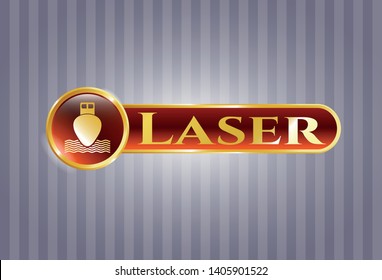  Golden emblem or badge with ship icon and Laser text inside